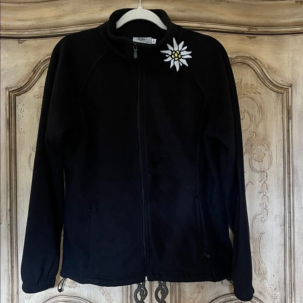 Oktoberfest fleece jacket edelweiss flower embroidered Rare By Erika Neumayer